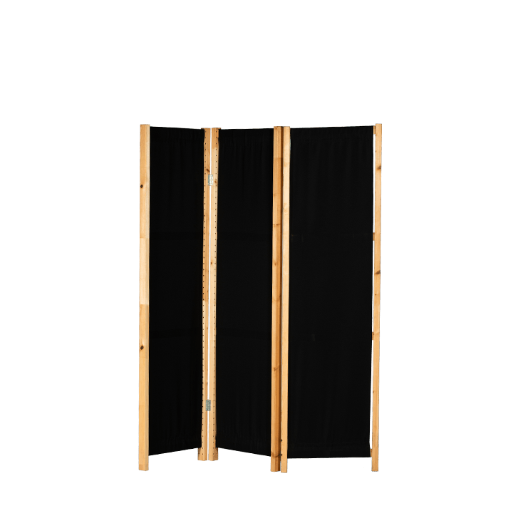 FOLDING SCREEN in wood with black fabric cloth 