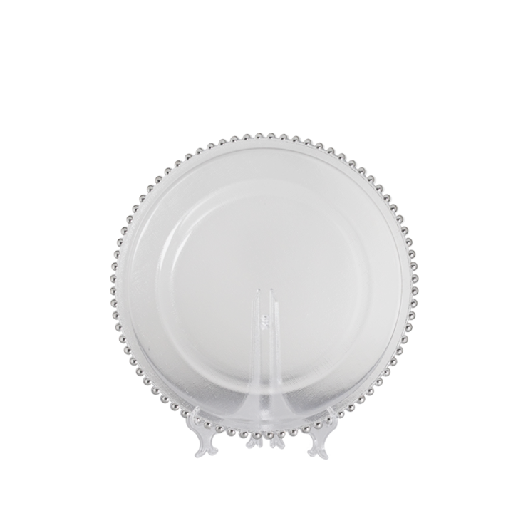 CHARGER Plate Glass Pearl Platinum Satin 33 cm 