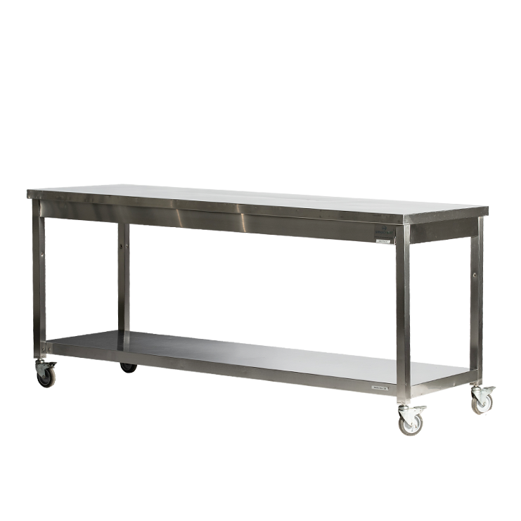 Stainless steel table 190x70x87 with weels
