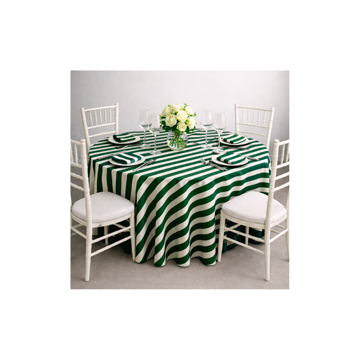 TABLE CLOTH White/Green Striped 240X240 cm
