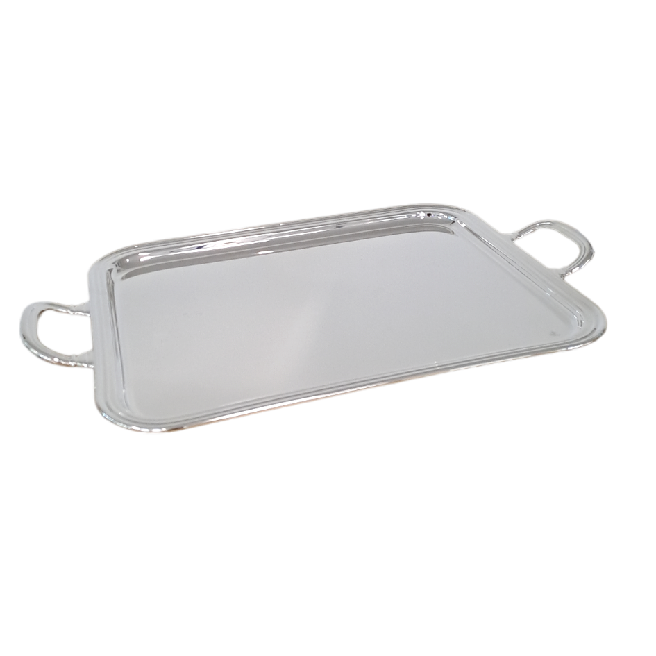 RECTANGULAR TRAY in Silver Alpacca with Handles cm 46x36
