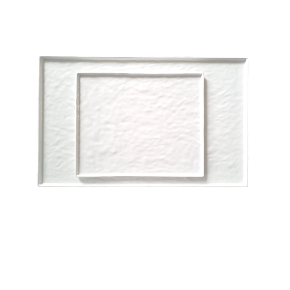 VASSOIO Melamina Rettangolare Bianco Effetto Pietra con Bordo cm 52,5x33